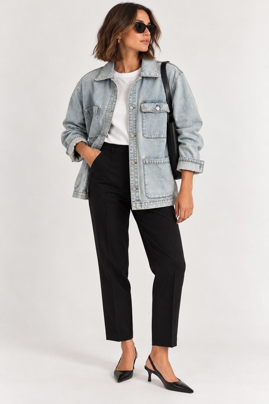 Denim Chore Jacket Oversized Utility Workwear Abercrombie Medium